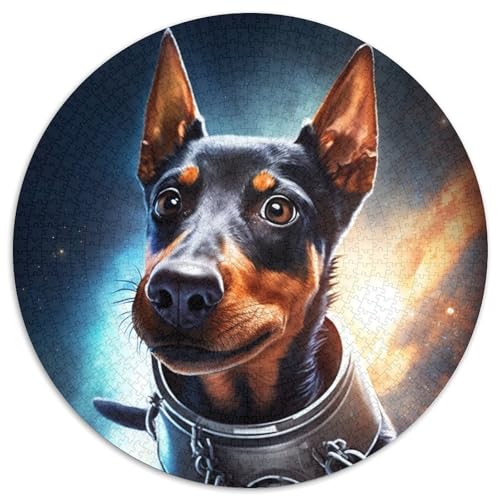 1000-teiliges Puzzle für Erwachsene, Farbiger Dobermann, rundes 1000-teiliges Puzzle, hochschwieriges Denkspiel für Teenager (Größe 67,5 x 67,5 cm) von JIANGENNF