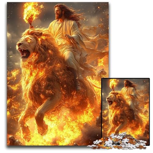 1000-teiliges Puzzle für Erwachsene, Flammenlöwe-Puzzle, Lernspiele aus Karton, mit passendem Poster und Quizblatt, für Kinder ab 14 Jahren, 26x38cm von JIANGENNF