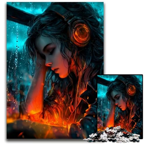 1000-teiliges Puzzle für Erwachsene, Frau hört Musik, Papppuzzle, schwierig und herausfordernd, tolle Geschenke und Spielzeuge für 14-Jährige, 26x38cm von JIANGENNF