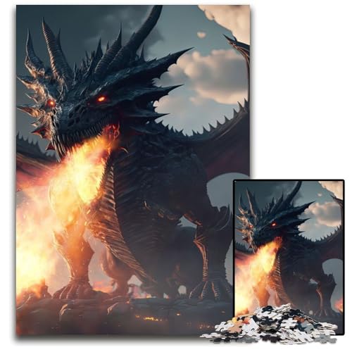 1000-teiliges Puzzle für Erwachsene, Fury Fire Dragon, Puzzle für Erwachsene, Lernspielzeug für Teenager, Heimbüro-Dekor, 50x75cm/19,68x29,52 Zoll von JIANGENNF