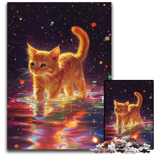 1000-teiliges Puzzle für Erwachsene, Galaxie-Katze, Holzpuzzle, Lernspiele, mit passendem Poster und Quizblatt, für Kinder ab 14 Jahren, 50x75cm von JIANGENNF