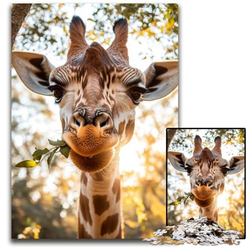 1000-teiliges Puzzle für Erwachsene, Giraffe im Wald, Papppuzzle für Erwachsene, Lernspiel, Herausforderungsspielzeug für Erwachsene Teenager, 26x38cm von JIANGENNF