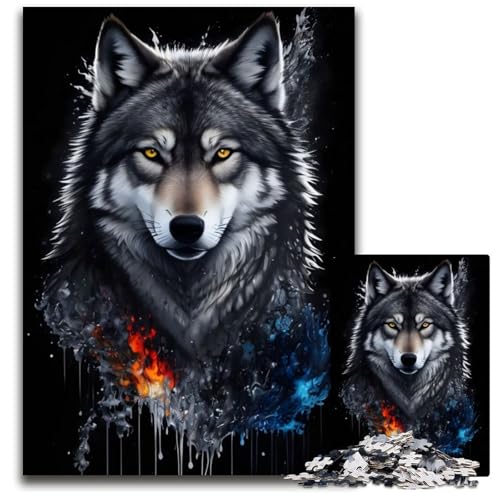 1000-teiliges Puzzle für Erwachsene, Graues Wolfsporträt, Puzzle für Erwachsene, Lernspielzeug für Teenager, Heimbüro-Dekor, 50x75cm/19,68x29,52 Zoll von JIANGENNF