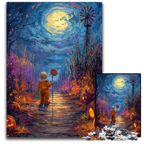 1000-teiliges Puzzle für Erwachsene, Halloween unter dem Nachthimmel, Holzpuzzle für Erwachsene, Lernspiel, Herausforderungsspielzeug für Erwachsene Teenager, 50x75cm 1000-teiliges Puzzle für Erwachsene, Halloween unter dem Nachthimmel, Holzpuzzle für Erwachsene, Lernspiel, Herausforderungsspielzeug für Erwachsene Teenager, 50x75cm von JIANGENNF