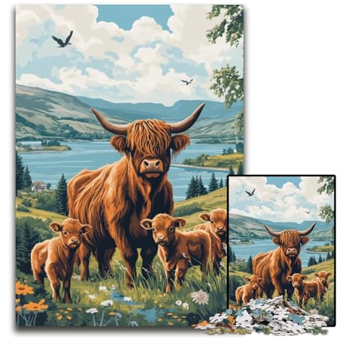 1000-teiliges Puzzle für Erwachsene, Highland Cow Puzzle, Lernspiele, Fördern Sie die Liebe zwischen Paaren, für Kinder ab 14 Jahren, 26x38cm von JIANGENNF