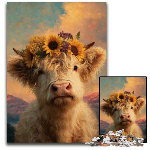 1000-teiliges Puzzle für Erwachsene, Hochlandkühe und Sonnenblumen, Kartonpuzzle, Lernspiele, mit passendem Poster und Quizblatt, für Kinder ab 14 Jahren, 26x38cm 1000-teiliges Puzzle für Erwachsene, Hochlandkühe und Sonnenblumen, Kartonpuzzle, Lernspiele, mit passendem Poster und Quizblatt, für Kinder ab 14 Jahren, 26x38cm von JIANGENNF