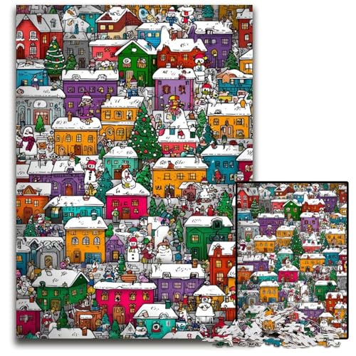 1000-teiliges Puzzle für Erwachsene, Holzpuzzle im Weihnachtsstil, kompliziertes Design für Teenager, DIY-Dekor und gehirnfördernder Spaß, 50x75cm von JIANGENNF