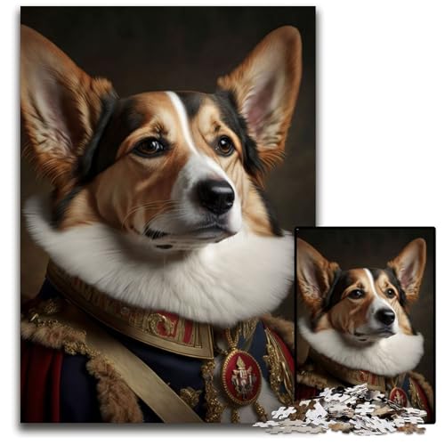 1000-teiliges Puzzle für Erwachsene, Hund in Militäruniform, Puzzle für Erwachsene, Lernspielzeug für Teenager, Heimbüro-Dekor, 50x75cm/19,68x29,52 Zoll von JIANGENNF