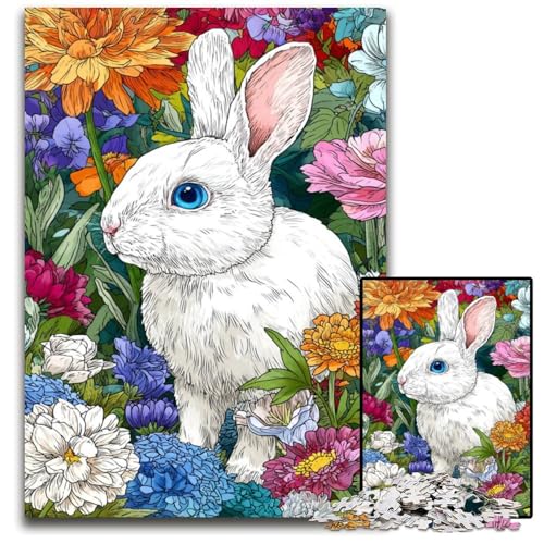 1000-teiliges Puzzle für Erwachsene, Kaninchen-Holzpuzzle, schwierig und herausfordernd, tolle Geschenke und Spielzeuge für 14-Jährige, 50x75cm von JIANGENNF