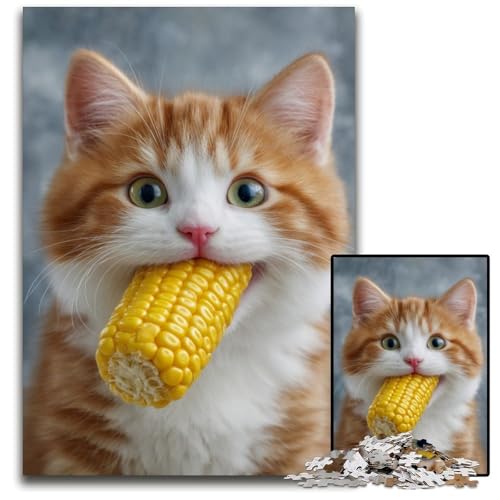 1000-teiliges Puzzle für Erwachsene, Katze frisst Mais, Lernspielzeug, ganze Familie, ab 14 Jahren, 50x75cm von JIANGENNF
