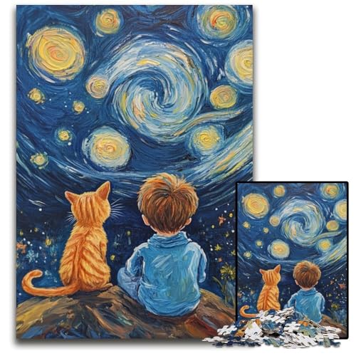 1000-teiliges Puzzle für Erwachsene, Katze und Kleiner Junge, Holzpuzzle, Denksportaufgabe, einzigartige Geburtstags- und Geschenkideen für Kinder ab 14 Jahren, 50x75cm 1000-teiliges Puzzle für Erwachsene, Katze und Kleiner Junge, Holzpuzzle, Denksportaufgabe, einzigartige Geburtstags- und Geschenkideen für Kinder ab 14 Jahren, 50x75cm von JIANGENNF