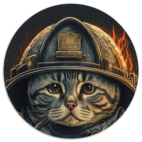1000-teiliges Puzzle für Erwachsene, Katzen-Feuerwehrmann-Puzzle für Erwachsene, hochschwieriges Denkspiel für Teenager (Größe 67,5 x 67,5 cm) von JIANGENNF