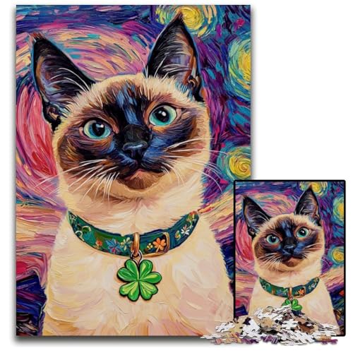 1000-teiliges Puzzle für Erwachsene, Katzen-Ölgemälde, Holzpuzzle für Familienspaß, geeignet als Schreibtischdekoration für Kinder ab 14 Jahren, 50x75cm von JIANGENNF