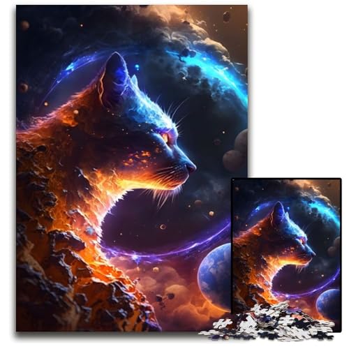 1000-teiliges Puzzle für Erwachsene, Katzengott des Universums, Puzzle für Erwachsene, Lernspielzeug für Teenager, Heimbüro-Dekor, 50x75cm/19,68x29,52 Zoll von JIANGENNF
