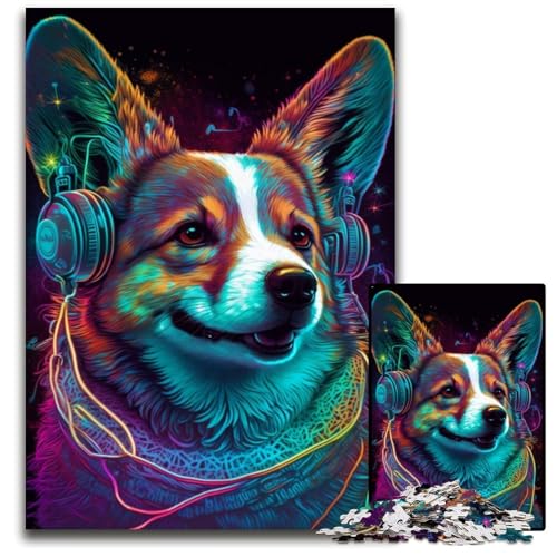 1000-teiliges Puzzle für Erwachsene, Kopfhörer-Corgi, unmögliches Puzzle für Erwachsene, perfekt als Geburtstags-, Weihnachts, 26x38cm/10,23x14,96 Zoll von JIANGENNF