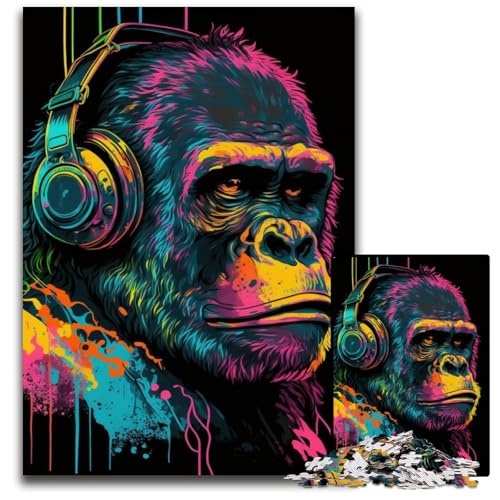 1000-teiliges Puzzle für Erwachsene, Kopfhörer-Gorilla-Puzzles für Erwachsene, anspruchsvolles DIY-Denkspiel für Teenager, 50x75cm/19,68x29,52 Zoll von JIANGENNF