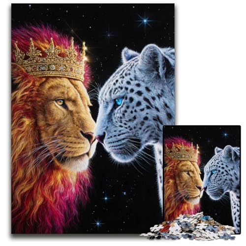 1000-teiliges Puzzle für Erwachsene, Leoparden-Löwen-Puzzle, Lernspielzeug, ganze Familie, ab 14 Jahren, 50x75cm von JIANGENNF