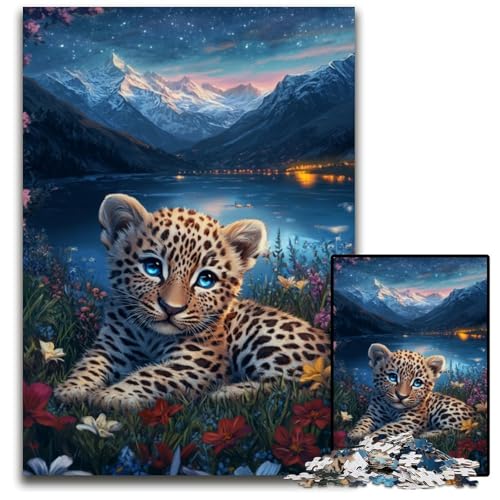 1000-teiliges Puzzle für Erwachsene, Leopardenbaby, Holzpuzzle, lustige Spiele, ganze Familie, für Kinder ab 14 Jahren, 50x75cm von JIANGENNF