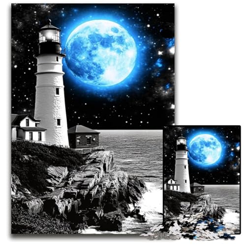 1000-teiliges Puzzle für Erwachsene, Leuchtturm unter dem blauen Mond, Holzpuzzle, anspruchsvolles Denkspiel für Teenager, Spaß für den Familienspielabend, 50x75cm 1000-teiliges Puzzle für Erwachsene, Leuchtturm unter dem blauen Mond, Holzpuzzle, anspruchsvolles Denkspiel für Teenager, Spaß für den Familienspielabend, 50x75cm von JIANGENNF