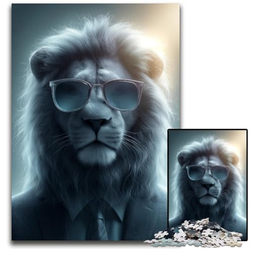 1000-teiliges Puzzle für Erwachsene, Löwe mit Brille, Lernspielzeug, ganze Familie, ab 14 Jahren, 26x38cm von JIANGENNF