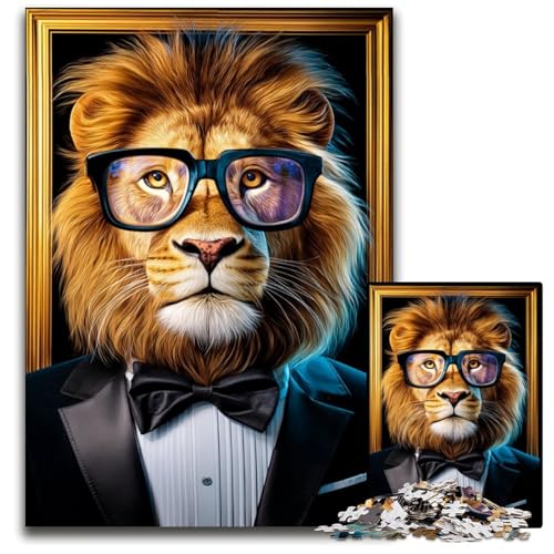 1000-teiliges Puzzle für Erwachsene, Löwe mit Brille, Lernspielzeug, ganze Familie, ab 14 Jahren, 50x75cm von JIANGENNF