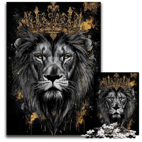 1000-teiliges Puzzle für Erwachsene, Löwe mit Krone, Lernspielzeug, ganze Familie, ab 14 Jahren, 26x38cm von JIANGENNF