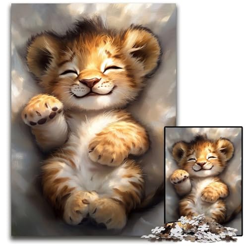 1000-teiliges Puzzle für Erwachsene, Löwenjunges-Puzzle, Lernspielzeug, ganze Familie, ab 14 Jahren, 50x75cm von JIANGENNF