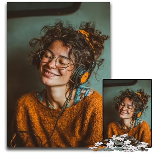 1000-teiliges Puzzle für Erwachsene, Mädchen hört Musik, Teenager, Paare und Freunde zum Geburtstag, Weihnachten, 26x38cm von JIANGENNF