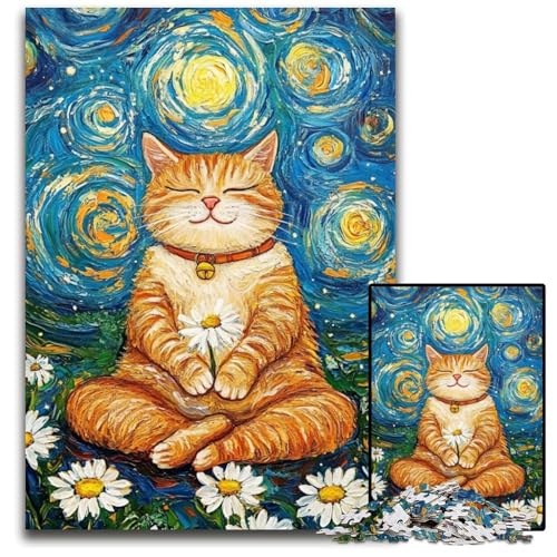 1000-teiliges Puzzle für Erwachsene, Meditierendes Katzenpuzzle, Lernspielzeug, ganze Familie, ab 14 Jahren, 26x38cm von JIANGENNF