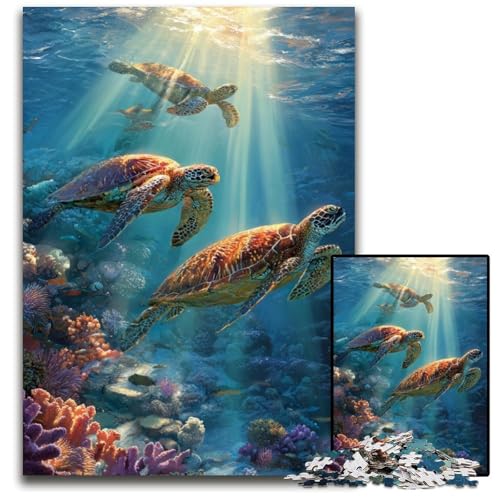1000-teiliges Puzzle für Erwachsene, Meeresschildkröten-Puzzle, Lernspielzeug, ganze Familie, ab 14 Jahren, 26x38cm von JIANGENNF