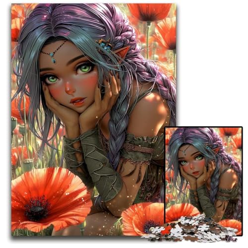 1000-teiliges Puzzle für Erwachsene, Mohnmädchen, Holzpuzzle, schwierig und herausfordernd, tolle Geschenke und Spielzeuge für 14-Jährige, 50x75cm von JIANGENNF
