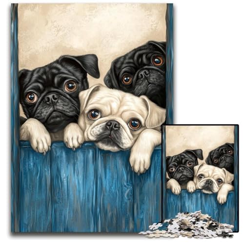 1000-teiliges Puzzle für Erwachsene, Mops, Holzpuzzle für Erwachsene, Lernspiel, Herausforderungsspielzeug für Erwachsene Teenager, 50x75cm von JIANGENNF