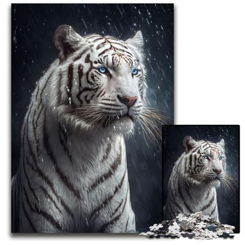 1000-teiliges Puzzle für Erwachsene, Nasser weißer Tiger, Puzzle für Erwachsene, Lernspielzeug für Teenager, Heimbüro-Dekor, 26x38cm/10,23x14,96 Zoll von JIANGENNF