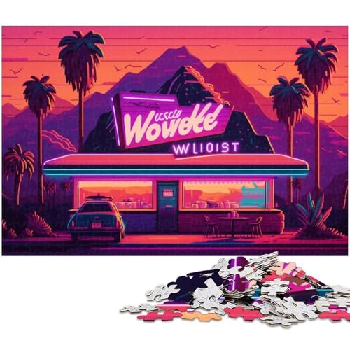 1000-teiliges Puzzle für Erwachsene, Neon-Retro-Landschaft, Holzpuzzle für Erwachsene und Teenager, Familienspieleabend, hirnfordernde Geschenkidee, 50 x 75 cm / 19,68 x 29,52 Zoll 1000-teiliges Puzzle für Erwachsene, Neon-Retro-Landschaft, Holzpuzzle für Erwachsene und Teenager, Familienspieleabend, hirnfordernde Geschenkidee, 50 x 75 cm / 19,68 x 29,52 Zoll von JIANGENNF