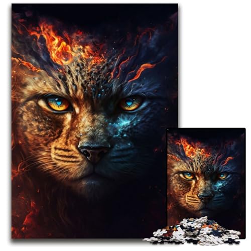 1000-teiliges Puzzle für Erwachsene, Paint Fire Cat Face, Puzzle für Erwachsene, Lernspielzeug für Teenager, Home-Office-Dekor, 26x38cm/10,23x14,96 Zoll von JIANGENNF
