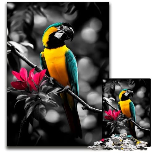 1000-teiliges Puzzle für Erwachsene, Papagei, Holzpuzzle, Denksportaufgabe, Teenager und Heimdekoration, 50x75cm von JIANGENNF