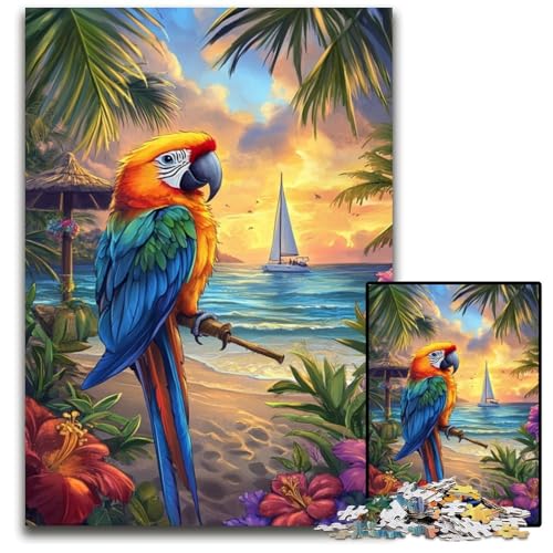 1000-teiliges Puzzle für Erwachsene, Papagei am Meer, Holzpuzzle, interaktives Familienspiel, geeignet für Kinder ab 14 Jahren, 50x75cm von JIANGENNF
