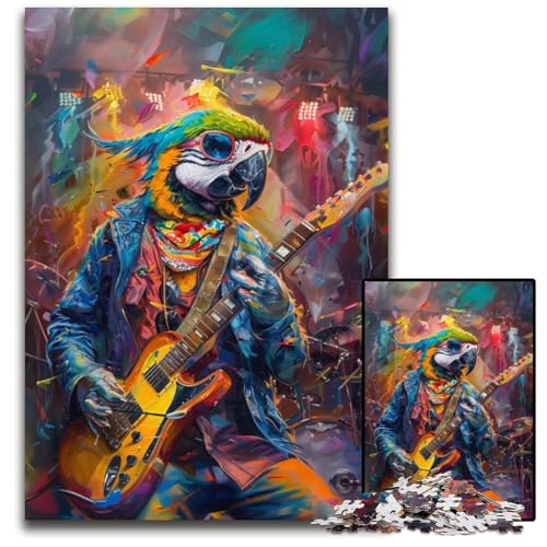 1000-teiliges Puzzle für Erwachsene, Papagei spielt Gitarre, Puzzle aus Pappe, Lernspiele, mit passendem Poster und Quizblatt, für Kinder ab 14 Jahren, 26x38cm von JIANGENNF