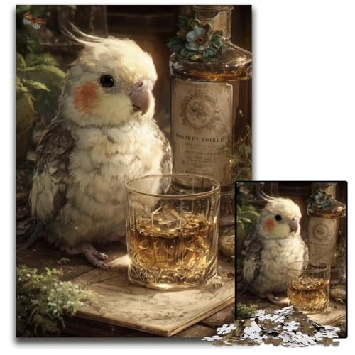 1000-teiliges Puzzle für Erwachsene, Papagei trinkt EIN Getränk, Holzpuzzles für Familienspaß, geeignet als Schreibtischdekoration für Kinder ab 14 Jahren, 50x75cm von JIANGENNF