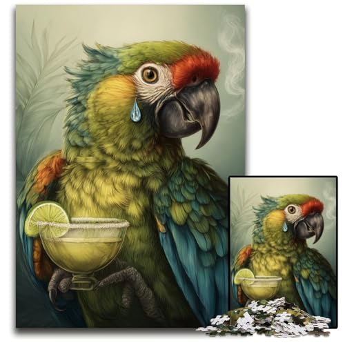1000-teiliges Puzzle für Erwachsene, Papagei trinkt Kaffee, Holzpuzzle, Lernspiele, mit passendem Poster und Quizblatt, für Kinder ab 14 Jahren, 50x75cm von JIANGENNF