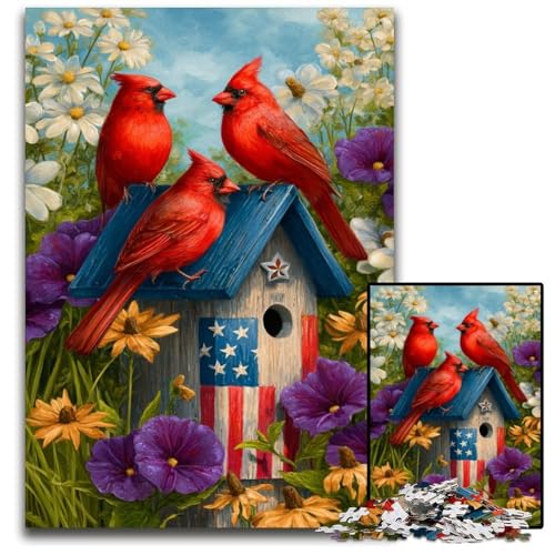 1000-teiliges Puzzle für Erwachsene, Papageien und Hänflinge, Holzpuzzle, interaktives Familienspiel, geeignet für Kinder ab 14 Jahren, 50x75cm von JIANGENNF
