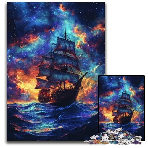 1000-teiliges Puzzle für Erwachsene, Piratenschiff, Holzpuzzle, Spiel für Erwachsene, Geschenk, Familien-Interaktives Spiel, Gehirn-Herausforderung, Geschenk, 50x75cm von JIANGENNF