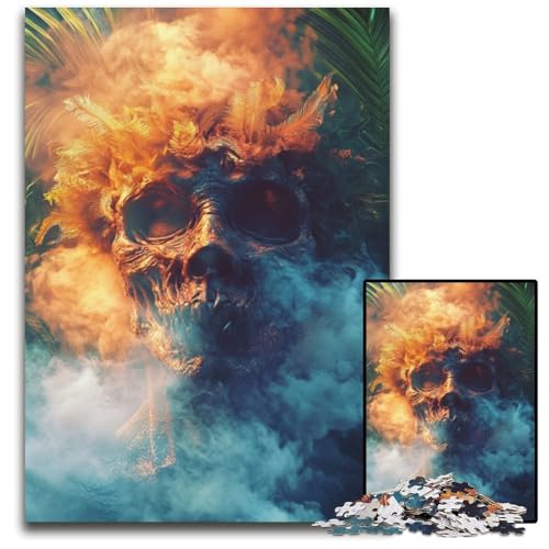 1000-teiliges Puzzle für Erwachsene, Rauchschädel, Holzpuzzle für Erwachsene, Lernspiel, Herausforderungsspielzeug für Erwachsene Teenager, 50x75cm von JIANGENNF