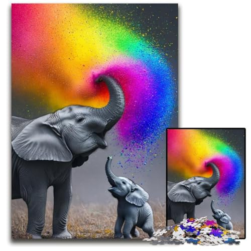 1000-teiliges Puzzle für Erwachsene, Regenbogen-Rauchelefant, Karton-Puzzle, interaktives Familienspiel, geeignet für Kinder ab 14 Jahren, 26x38cm von JIANGENNF