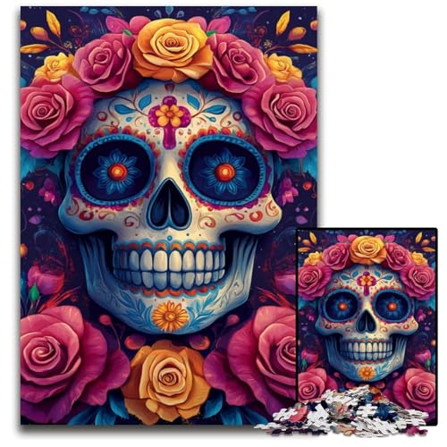 1000-teiliges Puzzle für Erwachsene, Rosenschädel, Holzpuzzle für Erwachsene, Lernspiel, Herausforderungsspielzeug für Erwachsene Teenager, 50x75cm von JIANGENNF
