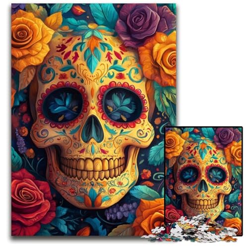 1000-teiliges Puzzle für Erwachsene, Rosenschädel, Kartonpuzzle, schwierig und herausfordernd, tolle Geschenke und Spielzeuge für 14-Jährige, 26x38cm von JIANGENNF