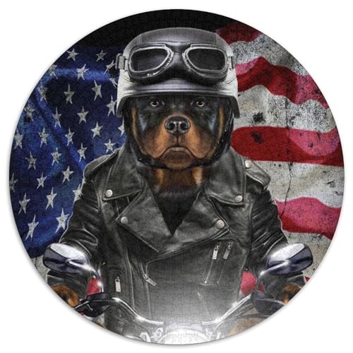 1000-teiliges Puzzle für Erwachsene, Rottweiler auf Motorrad, Puzzles für Erwachsene, hochschwieriges Denkspiel für Teenager (Größe 67,5 x 67,5 cm) von JIANGENNF