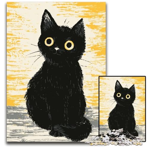 1000-teiliges Puzzle für Erwachsene, Schwarze Katze, Holzpuzzle, Lernspiele, mit passendem Poster und Quizblatt, für Kinder ab 14 Jahren, 50x75cm 1000-teiliges Puzzle für Erwachsene, Schwarze Katze, Holzpuzzle, Lernspiele, mit passendem Poster und Quizblatt, für Kinder ab 14 Jahren, 50x75cm von JIANGENNF