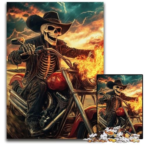 1000-teiliges Puzzle für Erwachsene, Skelett auf einem Motorrad, Papppuzzle für Erwachsene, Lernspiel, Herausforderungsspielzeug für Erwachsene Teenager, 26x38cm von JIANGENNF