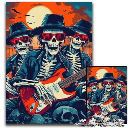 1000-teiliges Puzzle für Erwachsene, Skelett spielt Gitarre, Holzpuzzle, kompliziertes Design für Teenager, DIY-Dekor und gehirnfördernder Spaß, 50x75cm 1000-teiliges Puzzle für Erwachsene, Skelett spielt Gitarre, Holzpuzzle, kompliziertes Design für Teenager, DIY-Dekor und gehirnfördernder Spaß, 50x75cm von JIANGENNF